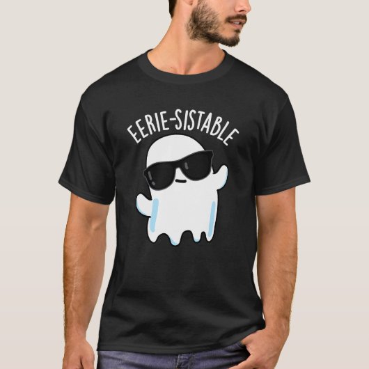 不気味に抵抗できない おもしろ幽霊ダークBG Tシャツ (正面)