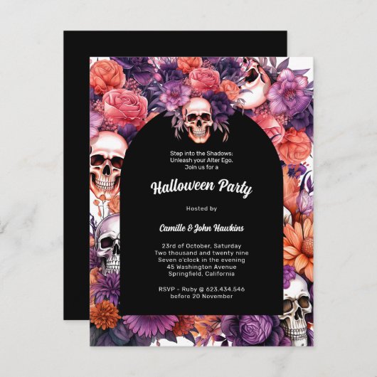 不気味エレガントな事件：洗練されたハロウィーン 招待状 (正面/裏面)