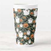 不気味カボチャとこうもりの可愛い幽霊チキン カフェラテマグ (正面)