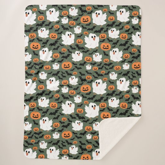 不気味カボチャとこうもりの可愛い幽霊チキン シェルパブランケット (正面)