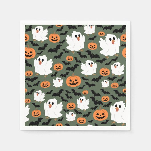 不気味カボチャとこうもりの可愛い幽霊チキン スタンダードカクテルナプキン (正面)