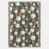 不気味カボチャとこうもりの可愛い幽霊チキン スローブランケット (正面縦)