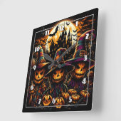 不気味カボチャのハロウィン白熱［赤熱］光を放つかかし スクエア壁時計 (傾斜)