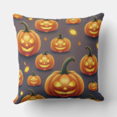 不気味カボチャの秋の白熱［赤熱］光を放つ夜 クッション (裏面)