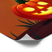 不気味カボチャの秋の白熱［赤熱］光を放つ夜 ポスター (角)