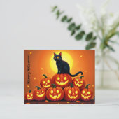 不気味カボチャの秋の白熱［赤熱］光を放つ夜 ポストカード (スタンド正面)