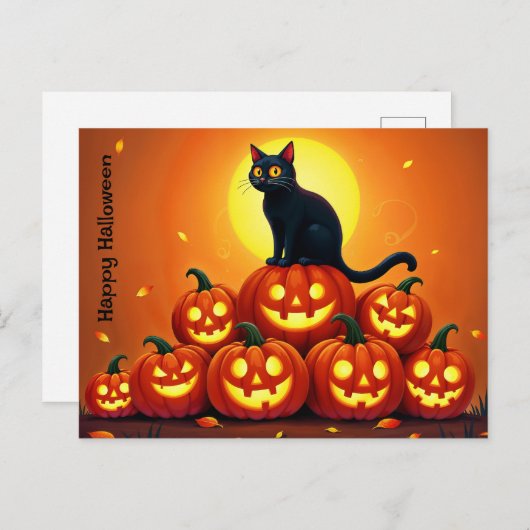 不気味カボチャの秋の白熱［赤熱］光を放つ夜 ポストカード (正面/裏面)