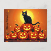 不気味カボチャの秋の白熱［赤熱］光を放つ夜 ポストカード (正面)