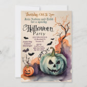 不気味カボチャの衣装パーティー水の色ハロウィーン 招待状 (正面)