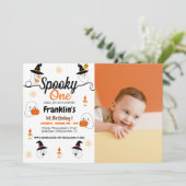 不気味カボチャ子供ハロウィーン誕生日パーティー写真 招待状 (スタンド正面)