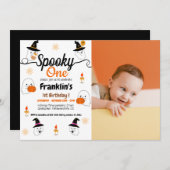 不気味カボチャ子供ハロウィーン誕生日パーティー写真 招待状 (正面/裏面)