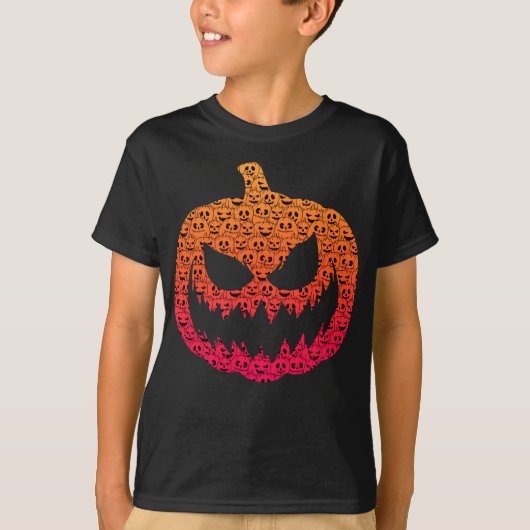 不気味カラフルカボチャ – Halloween Pattern Tシャツ (正面)