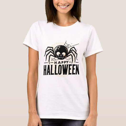 不気味クモとハッピーハローウィン Tシャツ (正面)