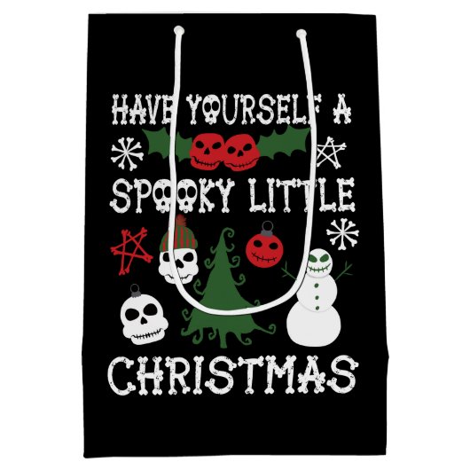 不気味クリスマス怖いゴシックをテーマにした休日 ミディアムペーパーバッグ (裏面)