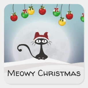 不気味クリスマス黒猫 スクエアシール