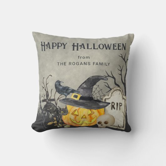 不気味コスチュームとカクテルハロウィーン クッション (正面)