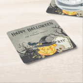 不気味コスチュームとカクテルハロウィーン スクエアペーパーコースター (アングル)