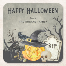 不気味コスチュームとカクテルハロウィーン スクエアペーパーコースター