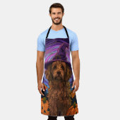 不気味ゴルデンドルドッグハロウィンウィッチカボチャ エプロン (着用した状態)