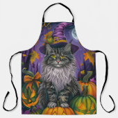 不気味シベリア猫ハロウィーン魔女とカボチャ エプロン (正面)