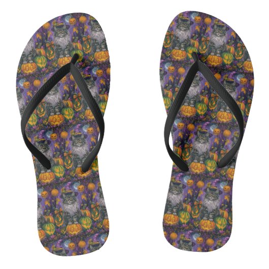 不気味シベリア猫ハロウィーン魔女とカボチャ ビーチサンダル (ソール)