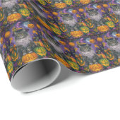 不気味シベリア猫ハロウィーン魔女とカボチャ ラッピングペーパー (ロールコーナー)