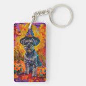 不気味シュナザードッグハロウィーン魔女とカボチャ キーホルダー (裏面)