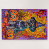 不気味シュナザードッグハロウィーン魔女とカボチャ ジグソーパズル (横)