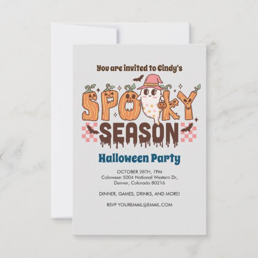不気味シーズン、かわいい幽霊、ハロウィーン 招待状 (正面)