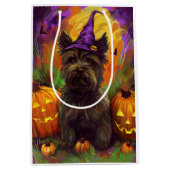 不気味スカイテリア犬ハロウィンウィッチカボチャ ミディアムペーパーバッグ (正面)