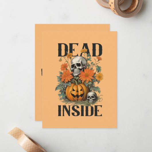 不気味スカルとパンプキンハパーソナライズされたロウィン ノートカード (正面/裏面インサイチュ)