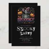不気味スケルトンモダンミニマルハローウィンパーティ 招待状 (正面/裏面)