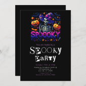 不気味スケルトンモダンミニマルハローウィンパーティ 招待状 (正面/裏面)