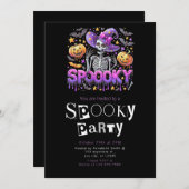 不気味スケルトンモダンミニマルハローウィンパーティ 招待状 (正面/裏面)