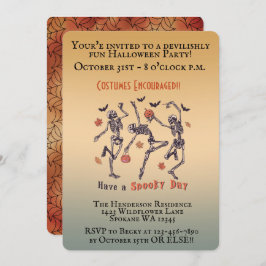 不気味スケルトン踊り-ハローウィンパーティ 招待状