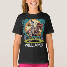 不気味スケルトン&ミイラTレックスハロウィーンデザイン Tシャツ