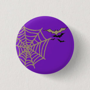 不気味スパイダーウェブ、こうもり飛んでいるハロウィーンスローガン 缶バッジ