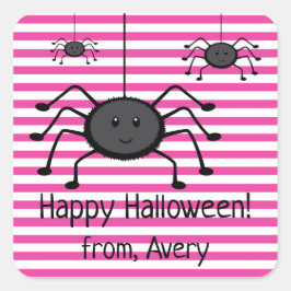 不気味スパイダースピンクストライプ色のハロウィンステッカー スクエアシール