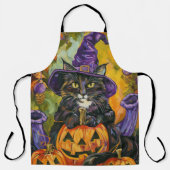 不気味タキシード猫ハロウィーン魔女とカボチャ エプロン (正面)