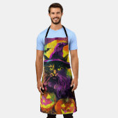 不気味ターキッシュアンゴラキャットハロウィンウィッチカボチャ エプロン (着用した状態)