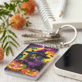 不気味ターキッシュアンゴラキャットハロウィンウィッチカボチャ キーホルダー (正面右)