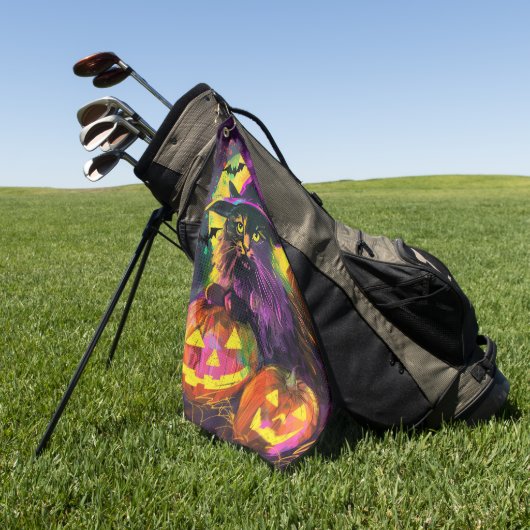 不気味ターキッシュアンゴラキャットハロウィンウィッチカボチャ ゴルフタオル (グリーン)