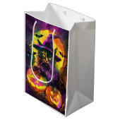 不気味ターキッシュアンゴラキャットハロウィンウィッチカボチャ ミディアムペーパーバッグ (正面アングル)