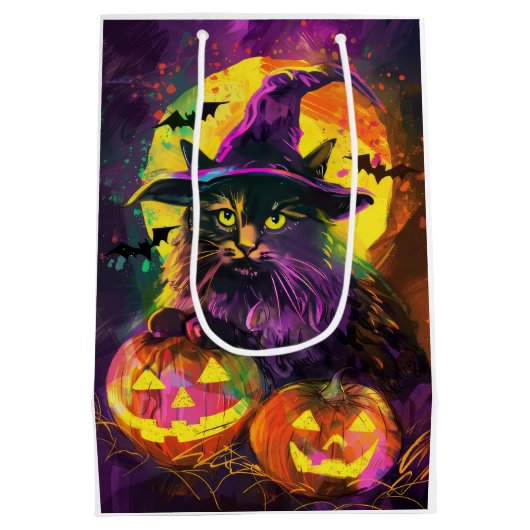 不気味ターキッシュアンゴラキャットハロウィンウィッチカボチャ ミディアムペーパーバッグ (裏面)