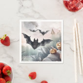 不気味ハウスとこうもりデザインハロウィーンウォーターカラー スタンダードカクテルナプキン (インサイチュ)