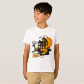 不気味ハウスとこうもりハロウィーンおもしろい Tシャツ (正面フル)