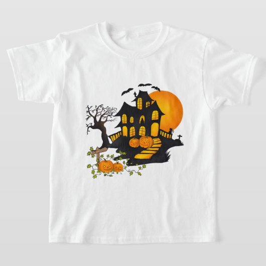 不気味ハウスとこうもりハロウィーンおもしろい Tシャツ (レイダウン)