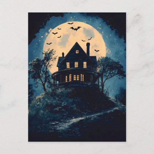 不気味ハウス・オン・ヒル、ハロウィーンのコンセプト ポストカード (正面)