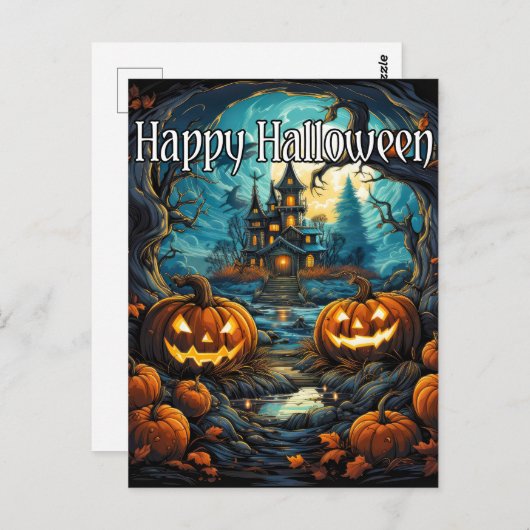 不気味ハッピーハローウィン幽霊のよく出るハウス ポストカード (正面/裏面)