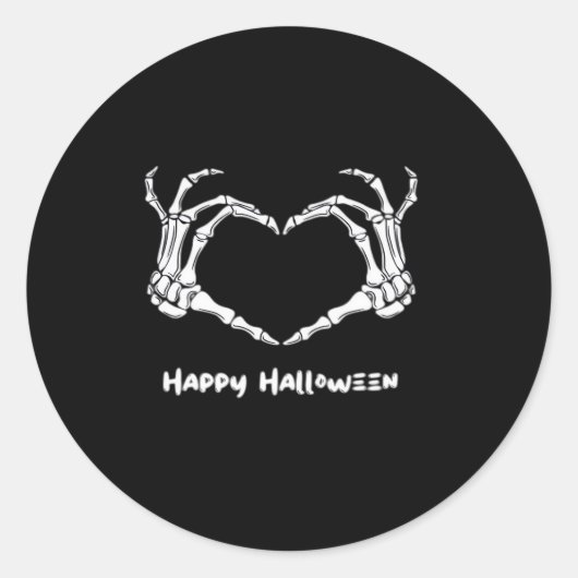 「不気味ハッピーハローウィン」付きスケルトンハンドハート ラウンドシール (正面)